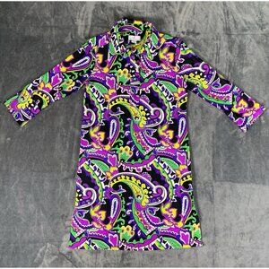 Judy Connally 3/4 Sleeve Dress Colorful Paisley Print Slit Size Small